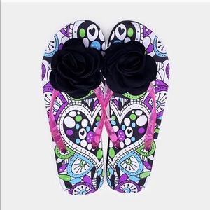 NEW BLACK FLORAL EMBELLISHED FLIP FLOPS